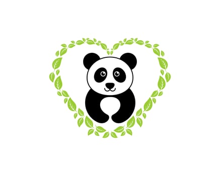Love shape with green nature leaf with cute panda inside vector