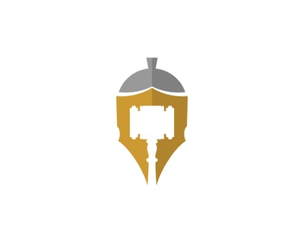Spartan helmet with hammer law firm in the middle vector