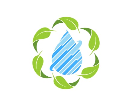 Circular leaf with abstract stripes water drop inside vector
