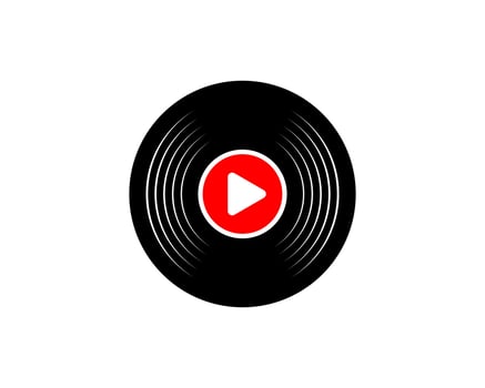 Black vinyl music with media play button inside vector