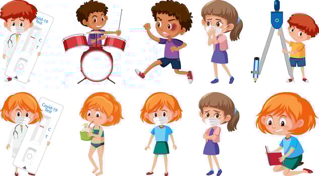 Set of children doing different activities on white background vector