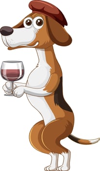A beagle dog standing on two legs and sipping wine vector