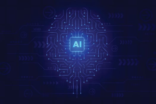 Vector circuit board human brain. Concept of artificial intellingence. Technology abstract blue background.