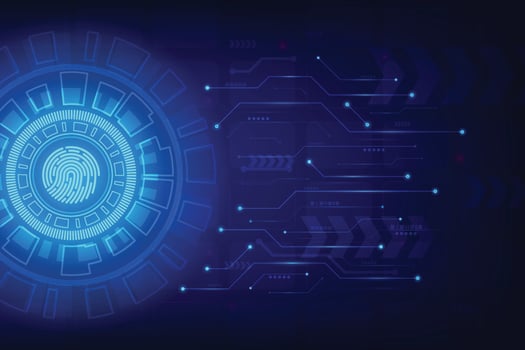 Vector fingerprint scan with abstract futuristic technology background. Security system concept.