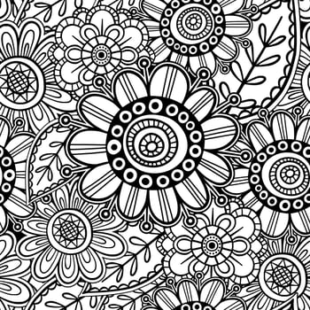 Doodle Folk Art Floral Line Drawing Pattern vector