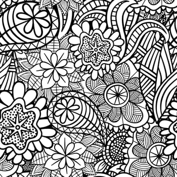 Pretty Floral Folk Art Coloring Pattern vector