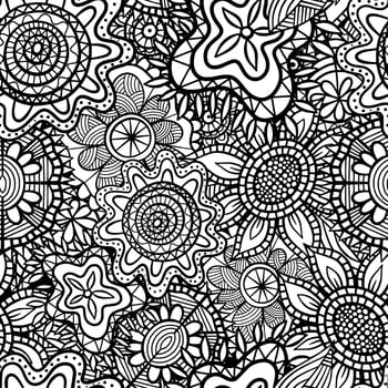 Doodle Floral Folk Art Coloring Pattern vector
