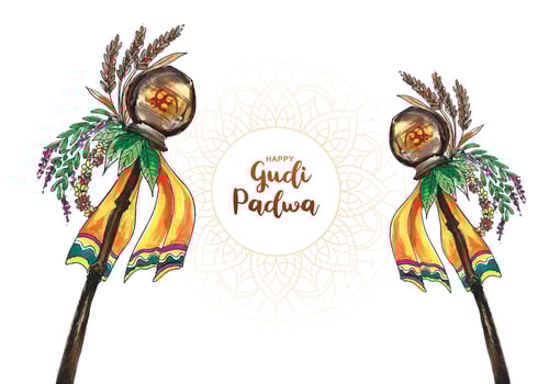 Happy gudi padwa south indian festival celebration card design vector