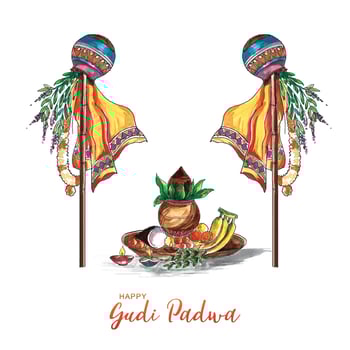 Beautiful gudi padwa celebration indian festival card background vector