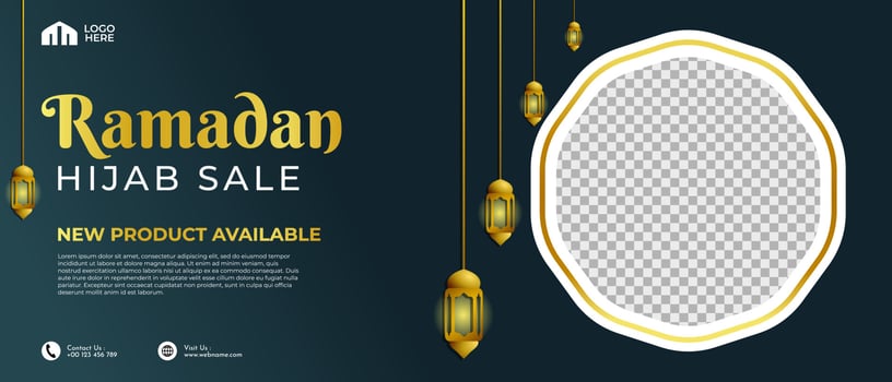 Ramadan Kareem Sale Banner, Social Media Post With Islamic Arabic Pattern and Lanterns vector
