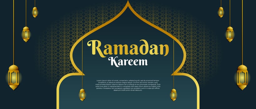 Ramadan Kareem Sale Banner, Social Media Post With Islamic Arabic Pattern and Lanterns vector