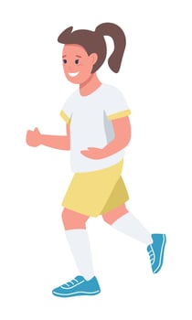 Little girl participating in football competition semi flat vector character