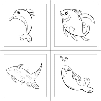Set of doodle cartoon fish icon for decorative vector illustration