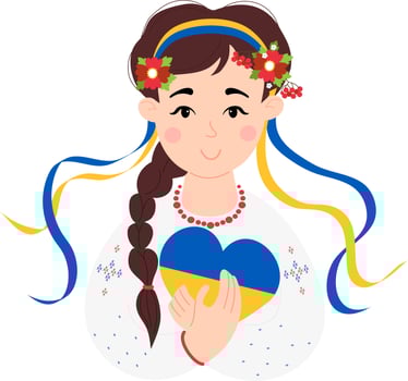Cute Ukrainian girl in traditional clothes with  yellow-blue heart vector