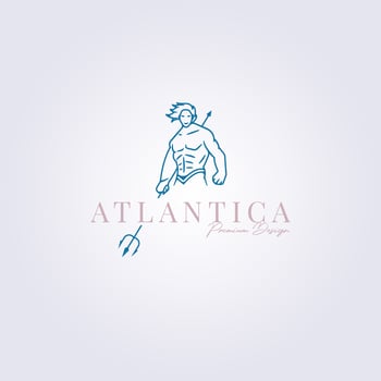 poseidon trident Atlantic minimal logo line art vector illustration design