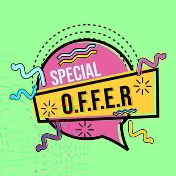 cartoon memphis style advertising badge sticker with special offer text. suitable for e-commerce design vector