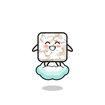 cute ceramic tile illustration riding a floating cloud vector