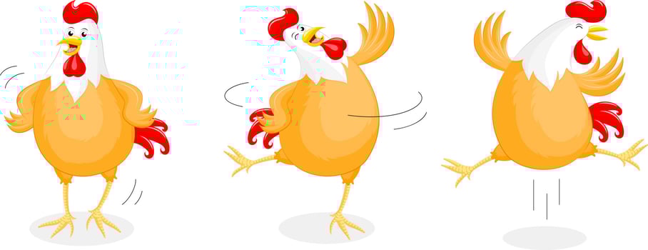 Set of happy chicken dancing. vector