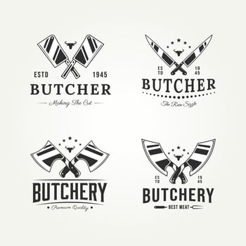 set of butchery meat shop vintage typography logo vector