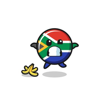 south africa flag cartoon is slip on a banana peel vector
