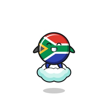 cute south africa flag illustration riding a floating cloud vector