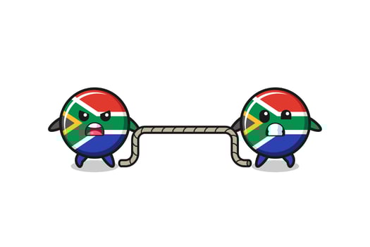cute south africa flag character is playing tug of war game vector