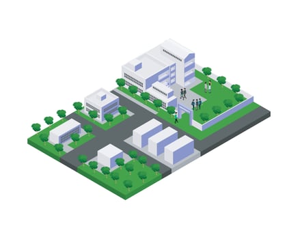 University in urban settlement in isometric style vector