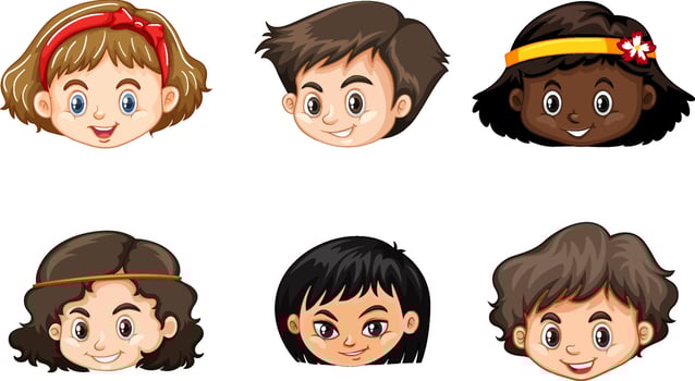 A Set of kid's head emotion on white background vector