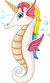 Cute unicorn sea horse cartoon vector
