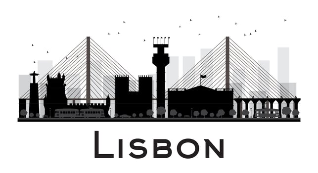 Lisbon City skyline black and white silhouette. vector