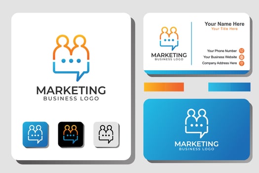 marketing logo, people chat, letter m people with bubble chat logo concept vector