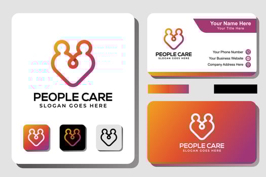 line art people care logo design,  human with love concept use to business card design vector