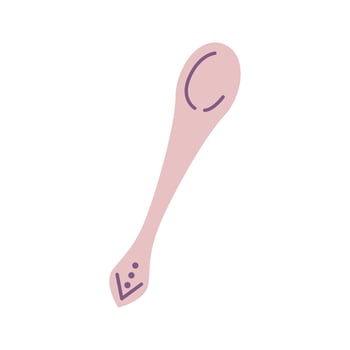 Cute pink tea dessert spoon, vector flat illustration on white background