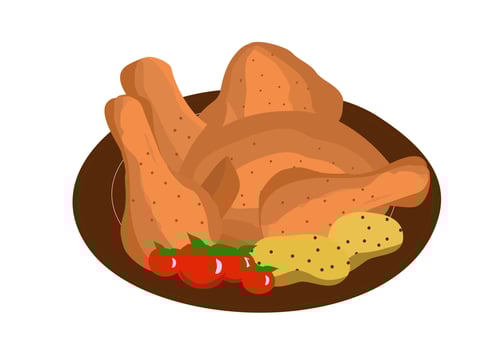 Chickens on plate isolated on white background vector