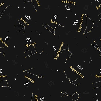 Constellations And Signs Of The Zodiac Hand Drawn. Doodle Seamless Pattern vector