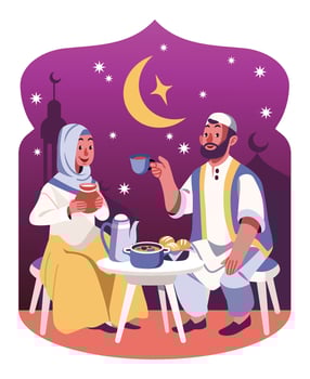 A Husband And A Wife Breaking Fast In The Month Of Ramadhan vector
