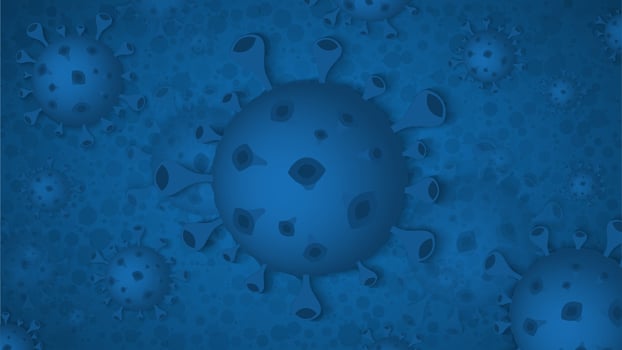 Blue Coronavirus Medical background. Group of influenza virus-cell COVID-19. vector