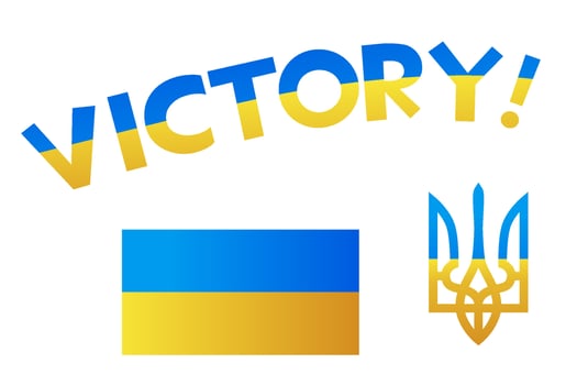 Symbols of the victory of Ukraine, the flag and the trident. Flat yellow and blue symbol heraldry vector