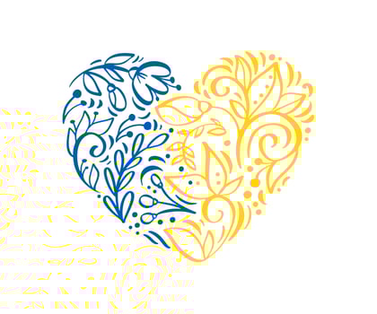 Vector floral heart logo. Cute flowers arranged shape of the heart in colors of Ukraine flag