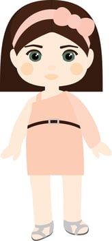 Vector character. Brunette girl with a caret in an elegant pink dress