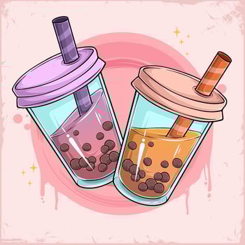 Hand drawn fresh bubble tea  beverage flavors, brown sugar bubble milk tea vector
