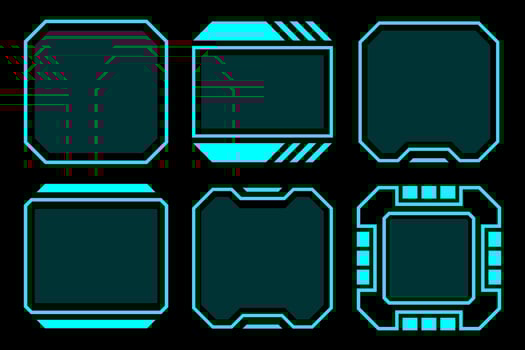 Abstract blue geometric shape outline frame set modern technology future interface hud vector design.