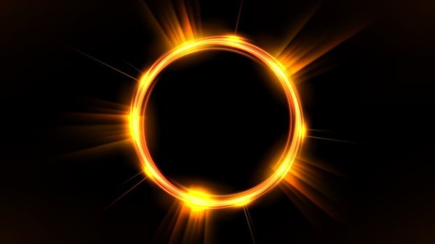 Gold Glowing Circle, Elegant Illuminated Light ring on Dark Background. Vector Illustration