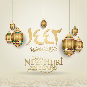 Luxurious and futuristic Muharram calligraphy Islamic and happy new hijri year greeting template vector