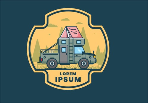Colorful camping truck flat illustration vector