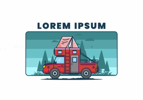 Colorful camping truck flat illustration vector