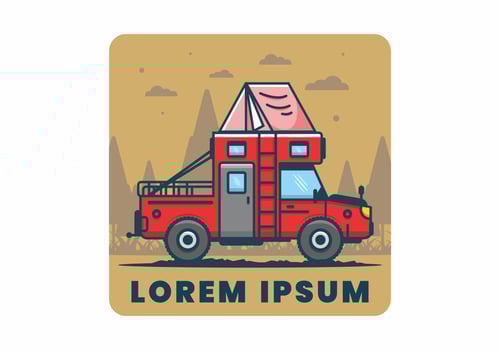 Colorful camping truck flat illustration vector