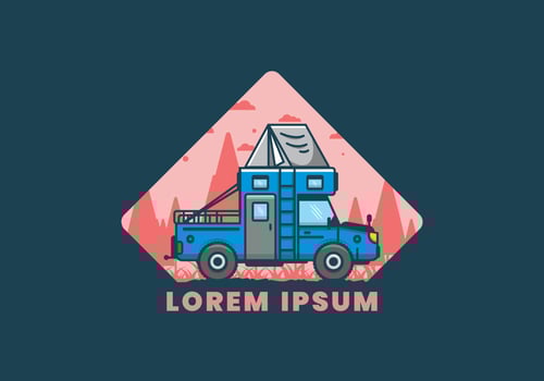 Colorful camping truck flat illustration vector