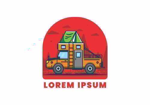 Colorful camping truck flat illustration vector