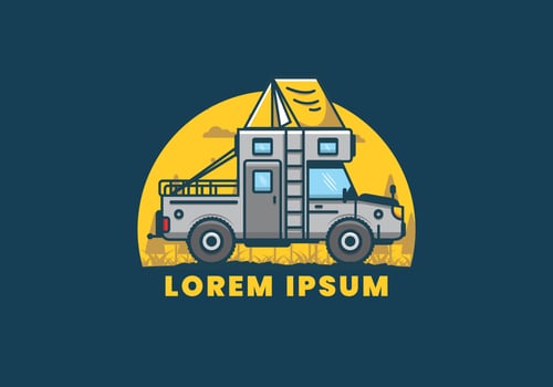 Colorful camping truck flat illustration vector